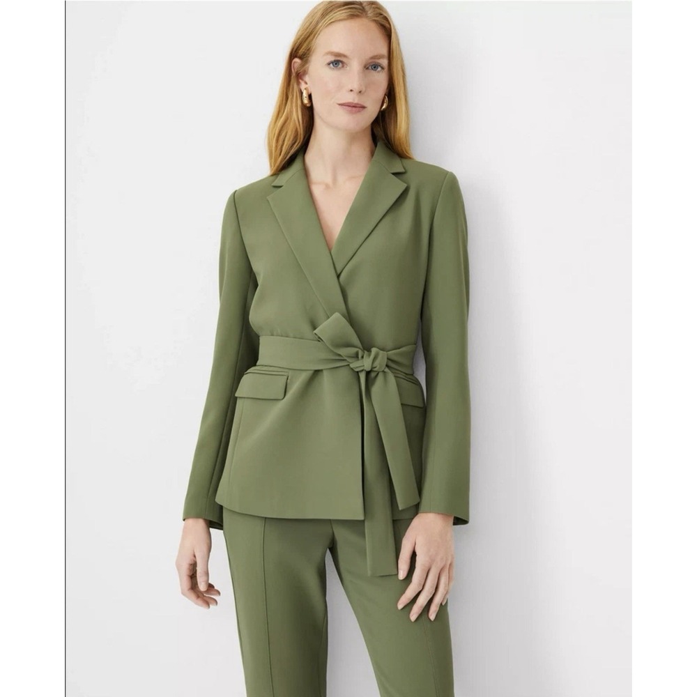 The Limited Olive Green Belted Wrap‎ Blazer Jacket Career Professional Womens